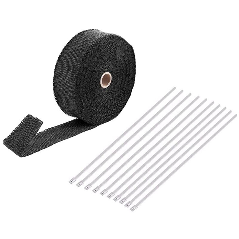foto del prodotto eosnow avvolgimento isolante termico per tubo di scarico per auto nero da 2.000 , 50 mm x 15 m, con 10 fascette in acciaio inossidabile