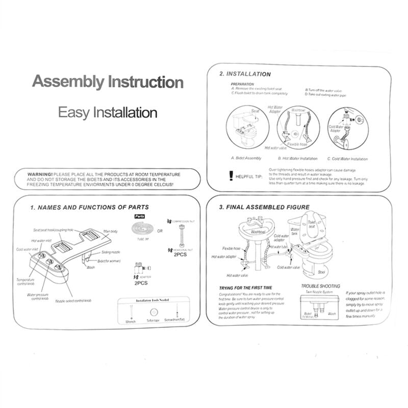 foto del prodotto eosnow bidet caldo freddo autopulente doppio ugello per attacco wc spray sedile da bagno non elettrico