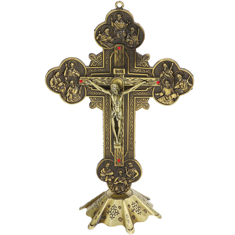 foto del prodotto eosnow crocifisso in bronzo base stabile intarsiato rosso vintage stile decorativo attraente in metallo decorazione di arte della tavola per regalo