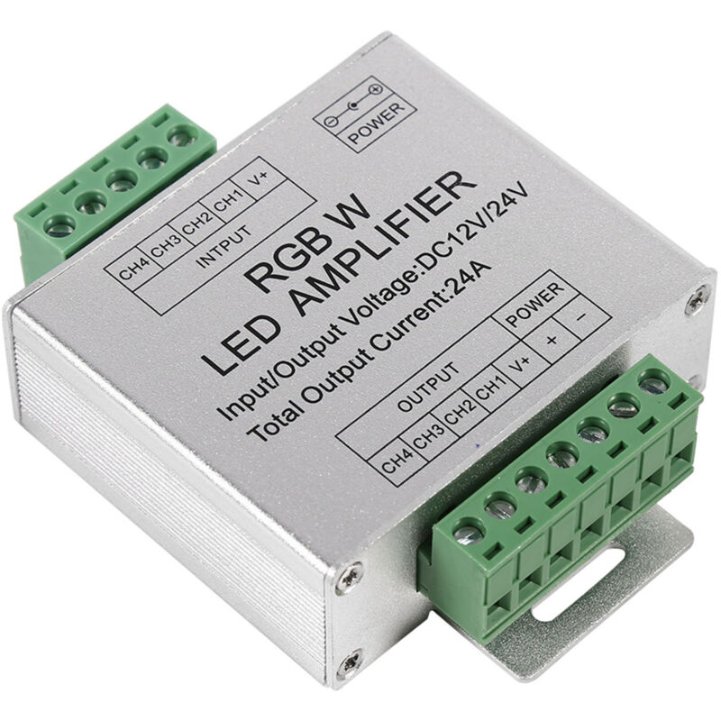 foto del prodotto eosnow dc12 24v 24a amplificatore di segnale rgbw circuito di uscita a 4 canali controller per strisce led con guscio in alluminio