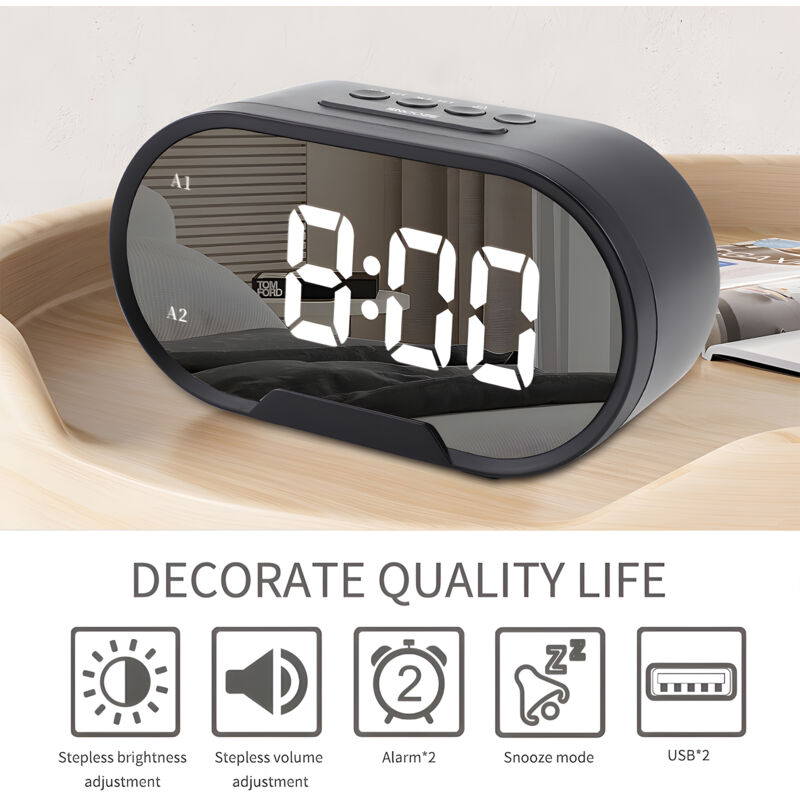foto del prodotto eosnow digital digital digital alarm clock da 5,5 pollici di grande display surface orologi elettrici per il trucco con dimora volume regolabile dual