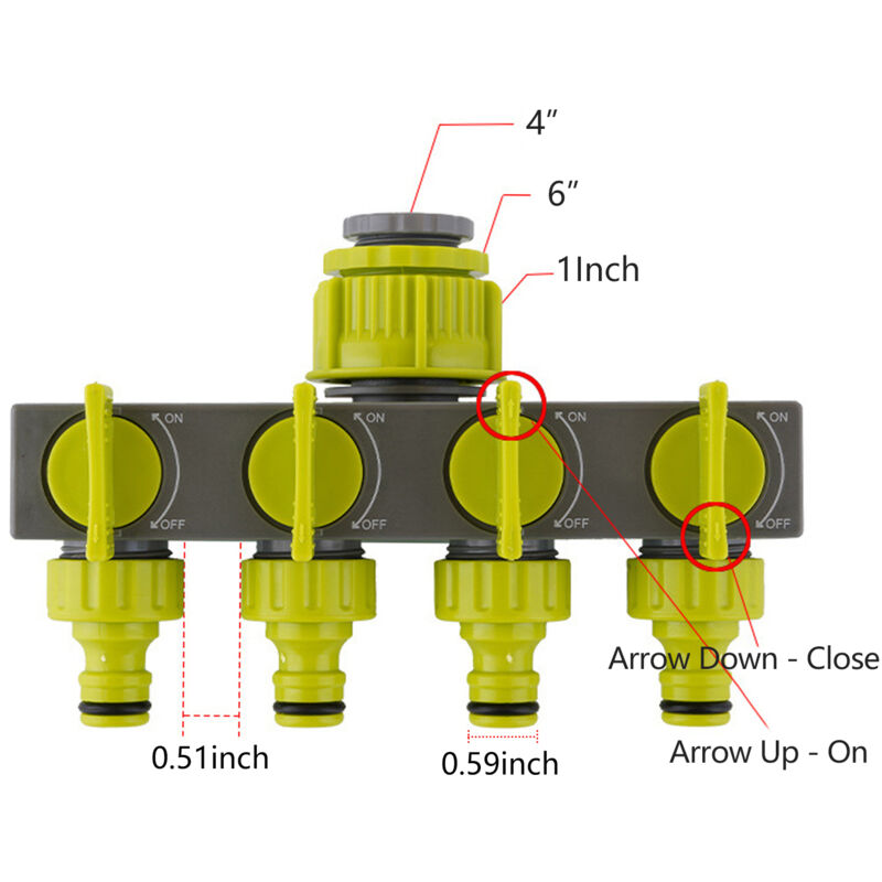 foto del prodotto eosnow divisori per tubo da giardino a 4 vie, deviatore per rubinetto, connettore per tubo da rubinetto, con 4 interruttori individuali on off, per