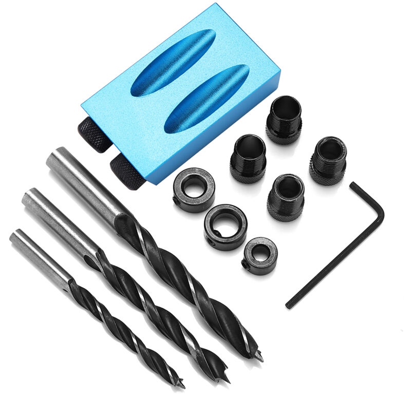 foto del prodotto eosnow guida per trapano in lega di alluminio, kit di foratura per fori tascabili, set di guide oblique per la lavorazione del legno, strumento di
