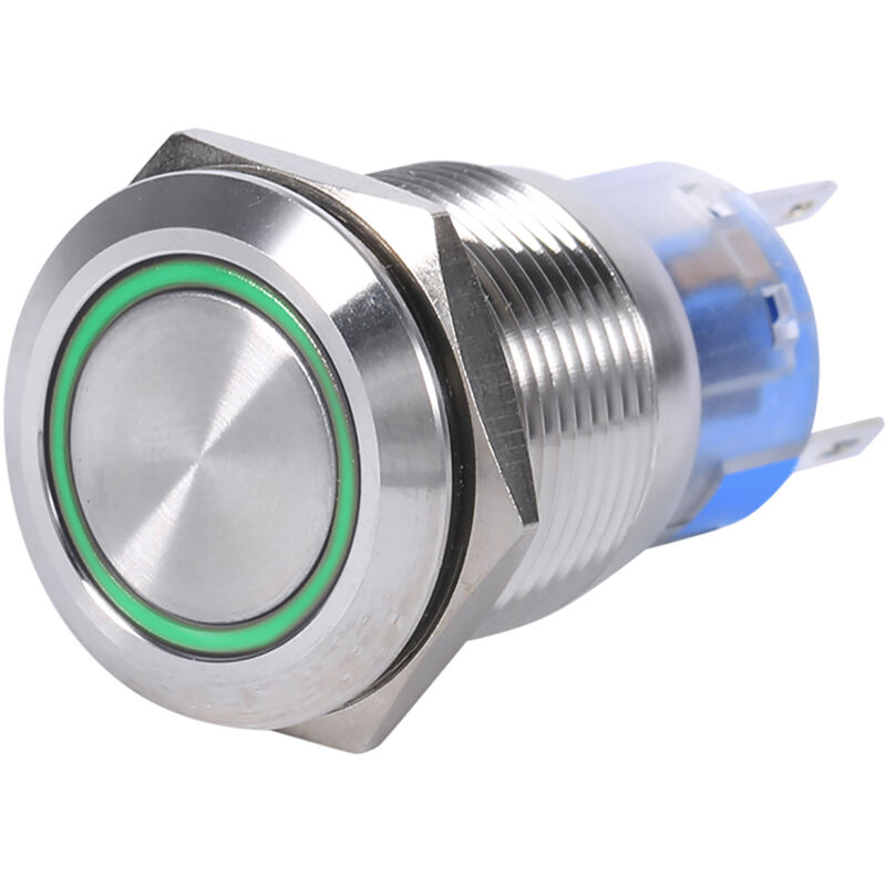foto del prodotto eosnow interruttore a pulsante a scatto autobloccante inossidabile impermeabile da 19 mm 12 24 v led verde
