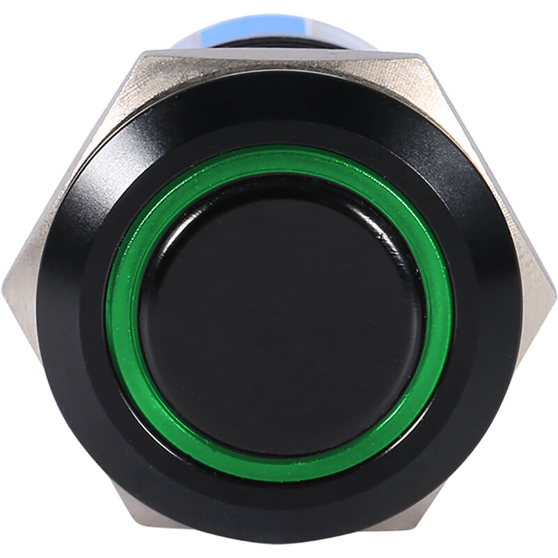 foto del prodotto eosnow interruttore a pulsante piatto con chiusura autobloccante impermeabile nera da 19 mm 12-24 v on off led verde
