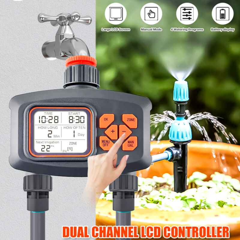 foto del prodotto eosnow irrigatore da giardino intelligente con controllo a doppia uscita e grande schermo, timer per irrigazione per esterni