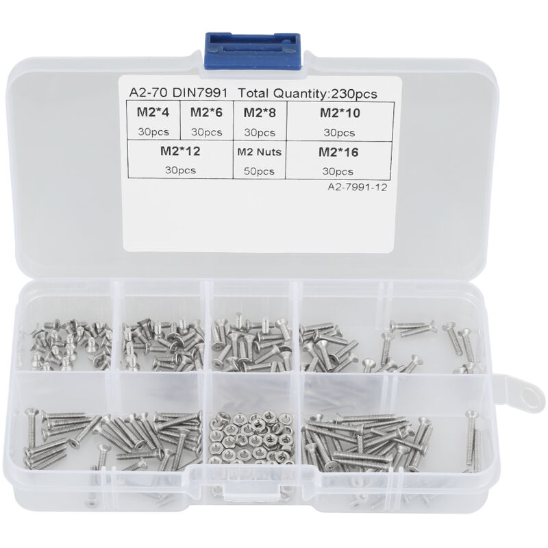 foto del prodotto eosnow kit di assortimento di dadi per viti a testa piatta in acciaio inossidabile 304 m2 da 230 pezzi con scatola