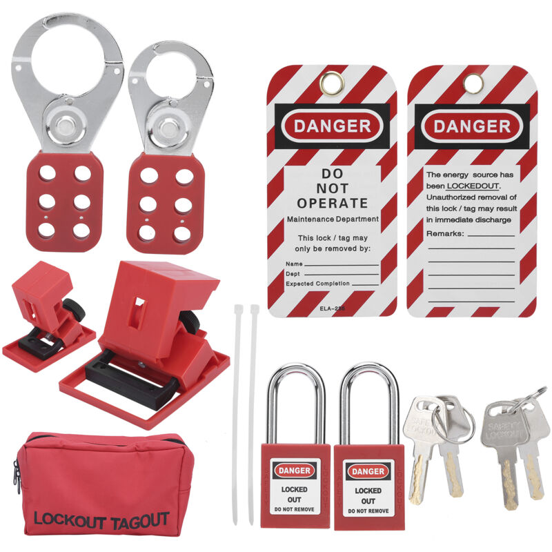 foto del prodotto eosnow kit di lockout tagout multifunzionale con lucchetto rosso di sicurezza tag di avvertimento hasp portatile