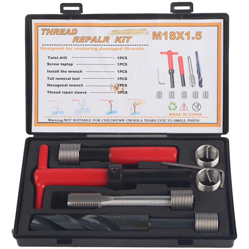 foto del prodotto eosnow kit di riparazione del filo da 10 pezzi inserto filettato per chiave per trapano elicoidale in acciaio inossidabile per auto m18x1.5