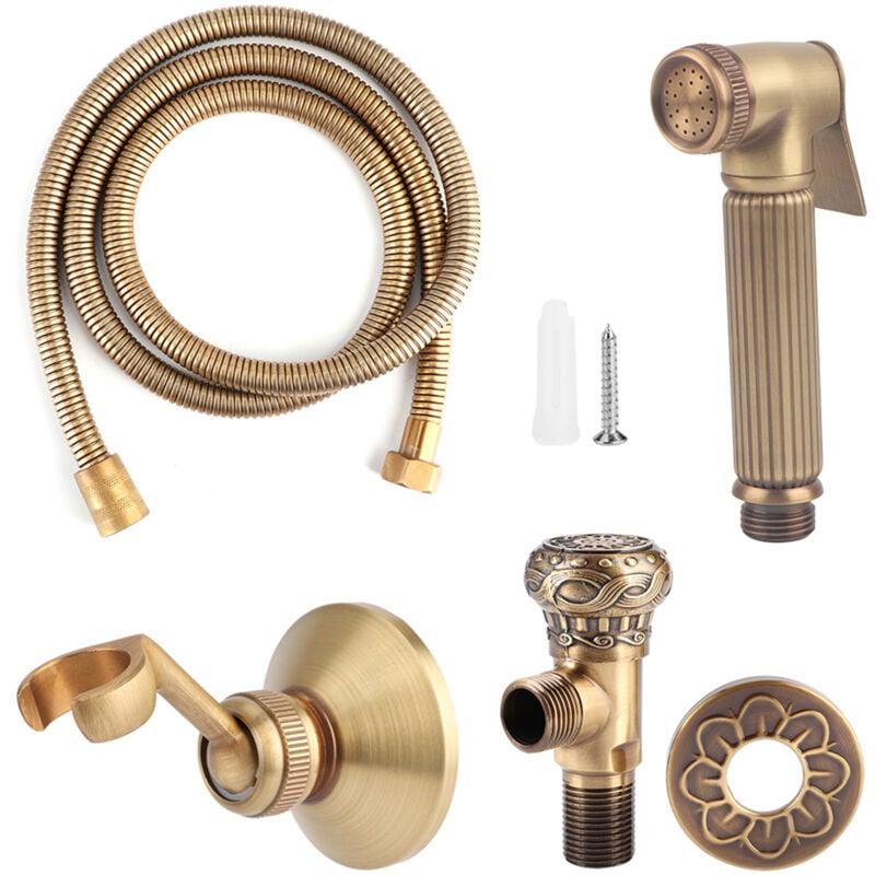 foto del prodotto eosnow kit tubo flessibile con staffa per spruzzatore per bidet portatile in ottone vintage, accessori per il bagno