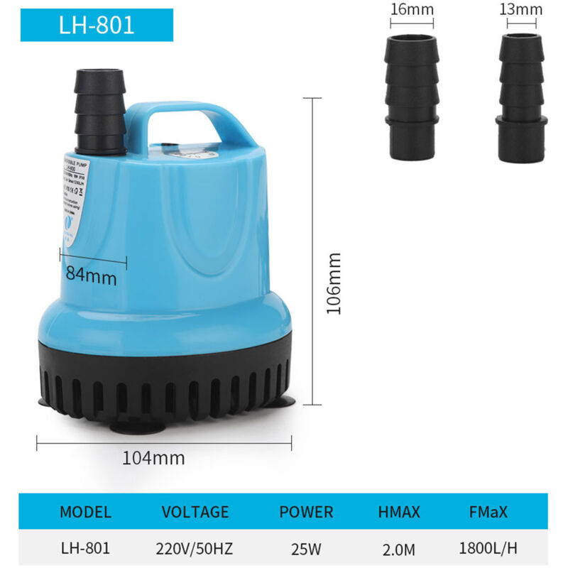 foto del prodotto eosnow lh 801 pompa ad acqua sommergibile da 25 w aspirazione inferiore silenziosa con protezione contro la combustione a secco, acquario per acquari