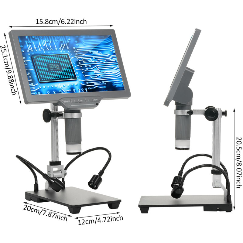 foto del prodotto eosnow microscopio digitale con schermo tv ips da 10,1 per riparazioni elettroniche, telecomando ir, cavo usb, base e staffa metallica
