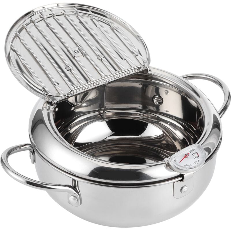 foto del prodotto eosnow mini pentola per friggere in acciaio inossidabile in stile giapponese con termometro compatibile con fornelli a induzionel 24 cm