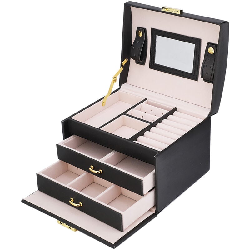 foto del prodotto eosnow organizer per portagioielli in pelle pu a 3 livelli con specchio nero 