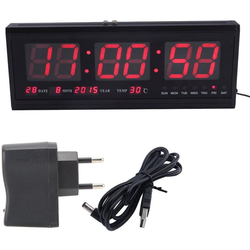 foto del prodotto eosnow orologio da parete digitale, calendario 110 240 v e temperatura visualizzata orologio led in vetro con spina ue per casa, aula, camera da