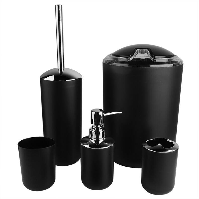 foto del prodotto eosnow set di 6 accessori per il bagno, portaspazzolino, pattumiera, dispenser di sapone nero 