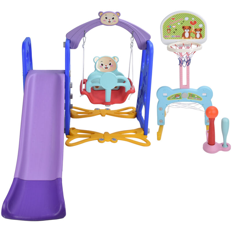 foto del prodotto eosnow set di altalene per scivoli per bambini 5 in 1 con canestro da basket per interni ed esterni, giocattolo per asilo blu