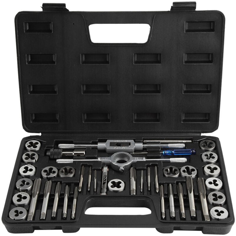 foto del prodotto eosnow set di maschi e filiere per dadi a vite m3 m12 da 40 pezzi con chiavi e calibro per filettatura utensili manuali per impieghi gravosi