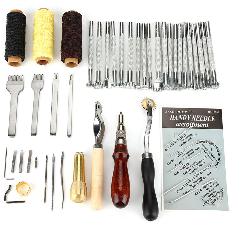 foto del prodotto eosnow strumento per punzonare la pelle, kit di scanalatori 7 in 1 in materiale ad alta durezza per principianti, strumenti per cucire, scarpe,