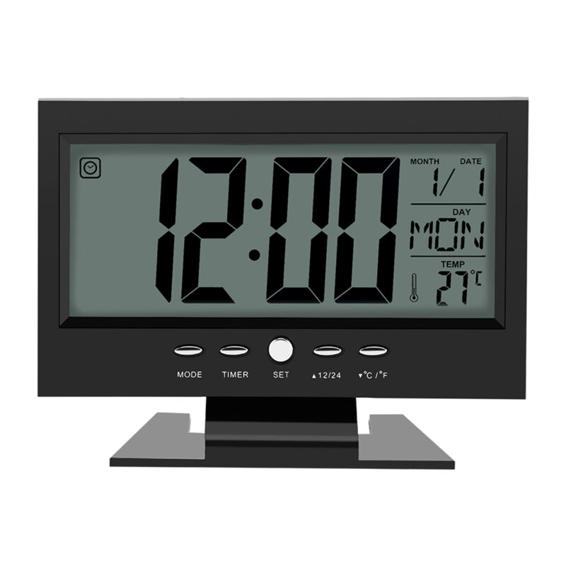 foto del prodotto eosnow sveglia da tavolo con sensore sonoro digitale lcd con calendario e display della temperatura nero