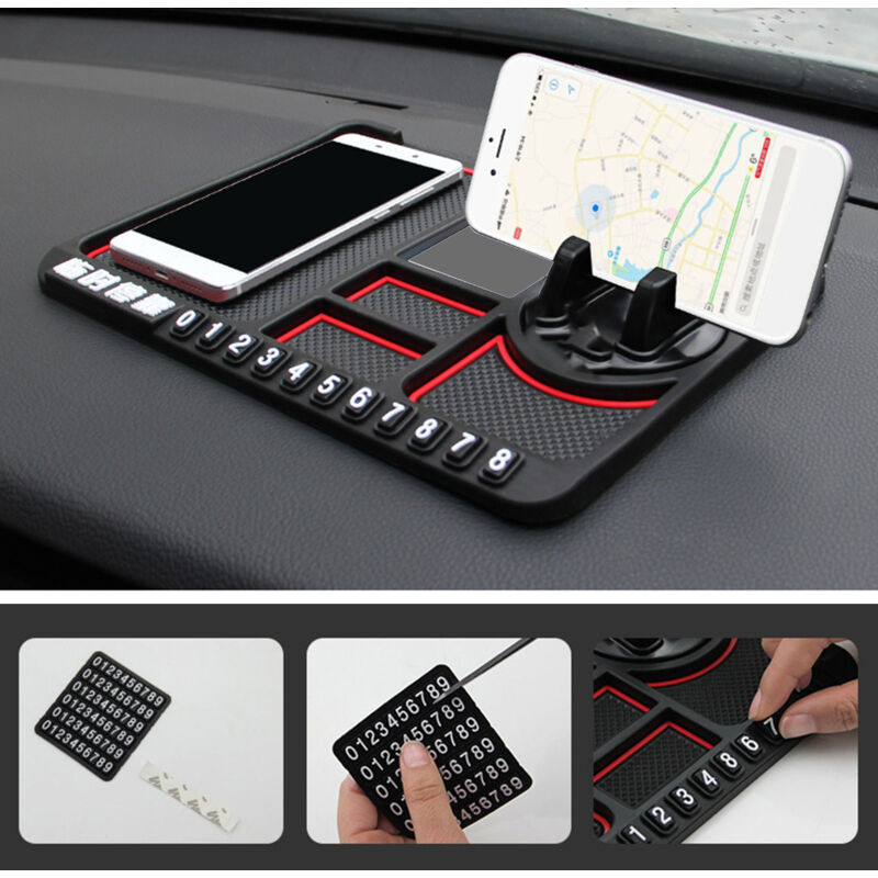 foto del prodotto eosnow tappetino antiscivolo per auto multifunzionale, supporto per telefono, supporto temporaneo per numero di parcheggio, pannello portaoggetti