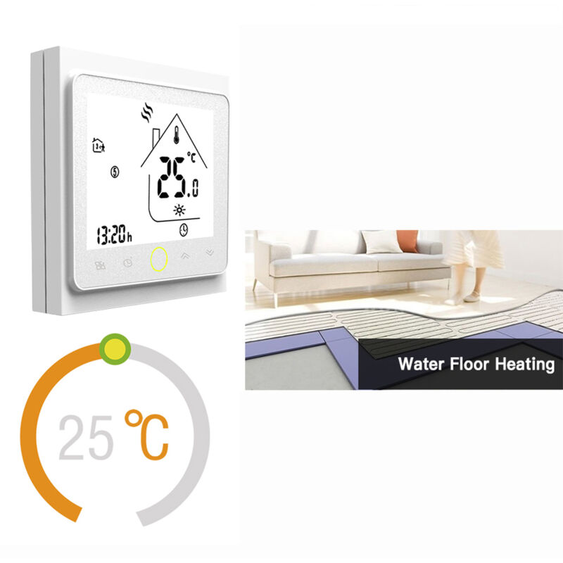 immagine 0 del prodotto eosnow termostato intelligente, regolatore di temperatura, riscaldamento a pavimento ad acqua 5a per la casa, senza wi fi, bianco