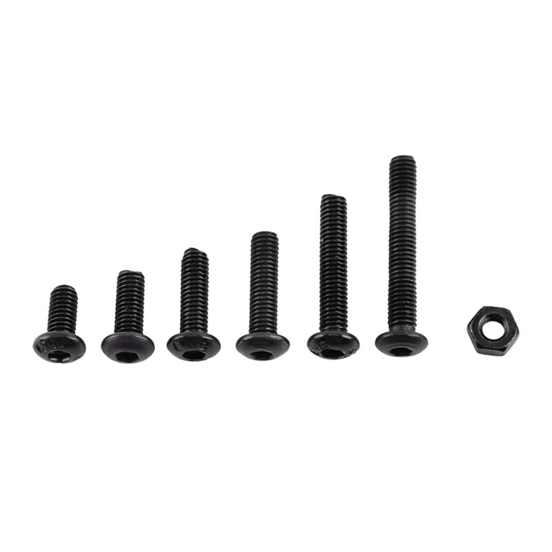 foto del prodotto eosnow viti a esagono incassato in acciaio legato nero m3 da 250 pezzi con assortimento di dadi esagonali testa a bottone 