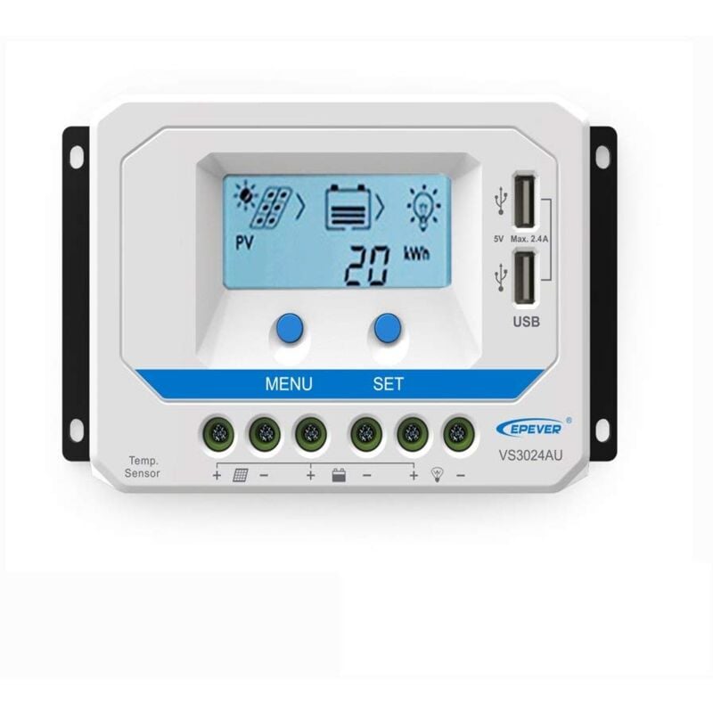 foto del prodotto epever vs3024au pwm regolatore di carica, 30 a, riconoscimento automatico, 12 v 24 v