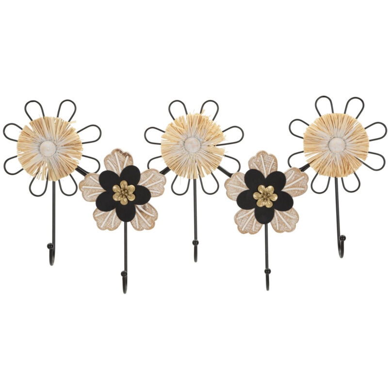 foto del prodotto epikasa appendiabiti da parete fiori 1, metallo, mdf, raffia, nero, marrone, 61x5,5x30,5 cm
