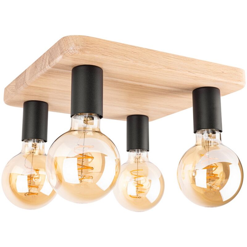 foto del prodotto epikasa lampada a soffitto aronne, legno, metallo, marrone, nero, 40x40x9 cm