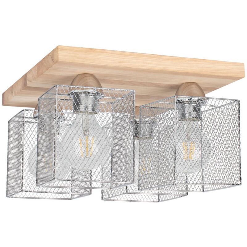 foto del prodotto epikasa lampada a soffitto mino, legno, metallo, argento, marrone, 34x34x21 cm