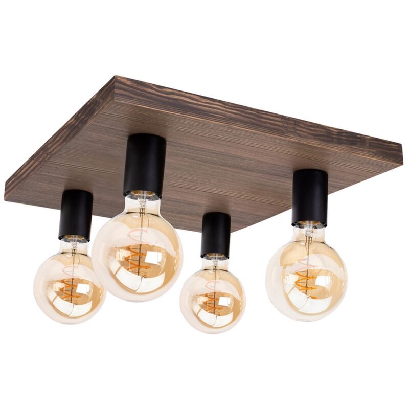 foto del prodotto epikasa lampada a soffitto nantes, legno, metallo, marrone, nero, 38x38x9,5 cm