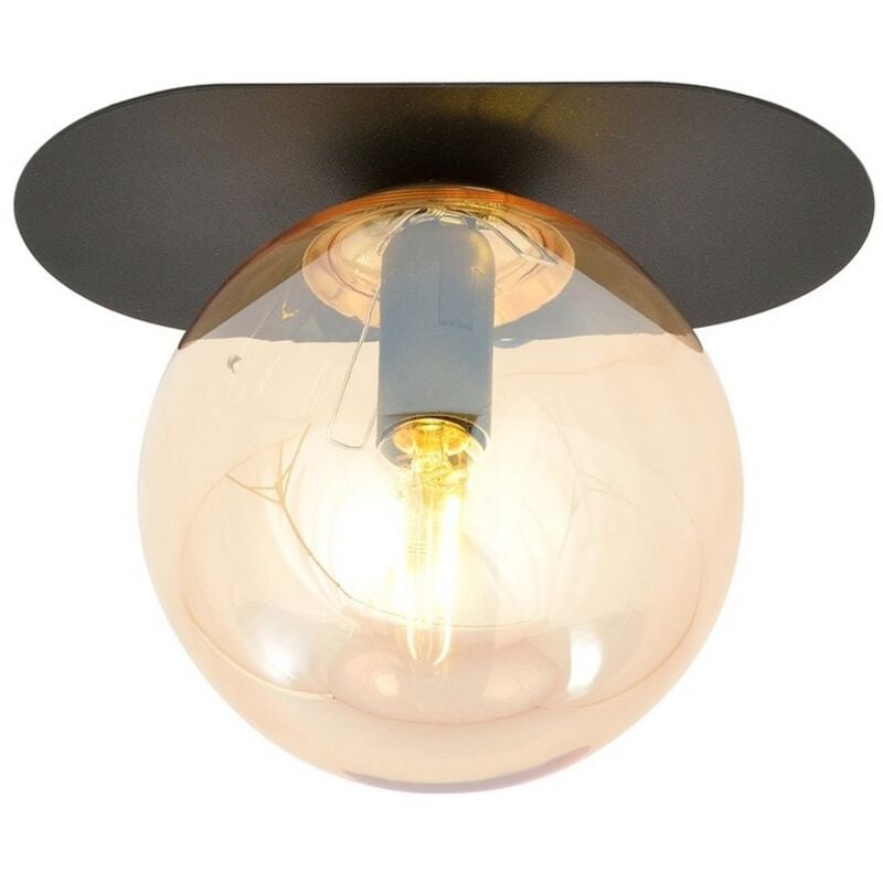foto del prodotto epikasa lampada a soffitto plaza, acciaio verniciato a polvere, vetro, nero, ambra, 20x18x14 cm