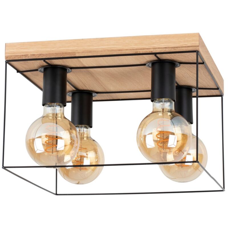 foto del prodotto epikasa lampada a soffitto raba, legno, metallo, marrone, nero, 34x34x22,5 cm