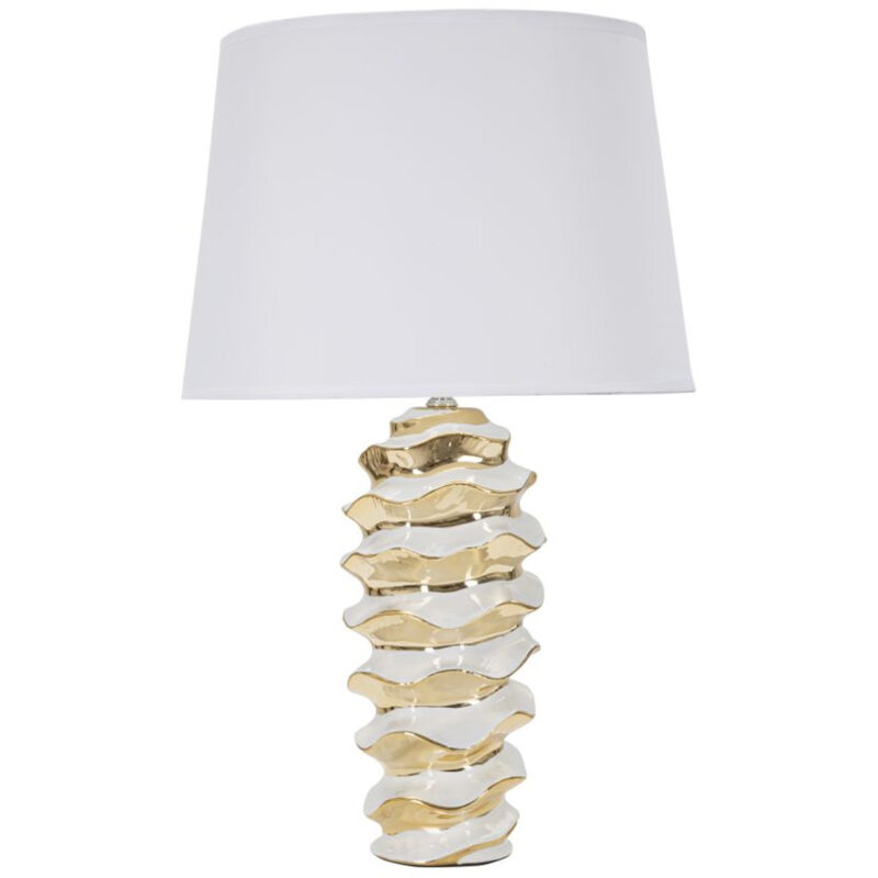 foto del prodotto epikasa lampada da tavolo mf110, ceramica, metallo, tessuto, bianco, oro, 33x33x53 cm