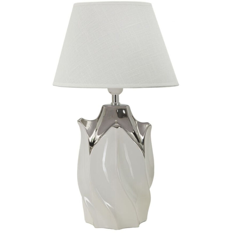 foto del prodotto epikasa lampada da tavolo mf88, ceramica, metallo, tessuto, bianco, argento, 30x30x51 cm