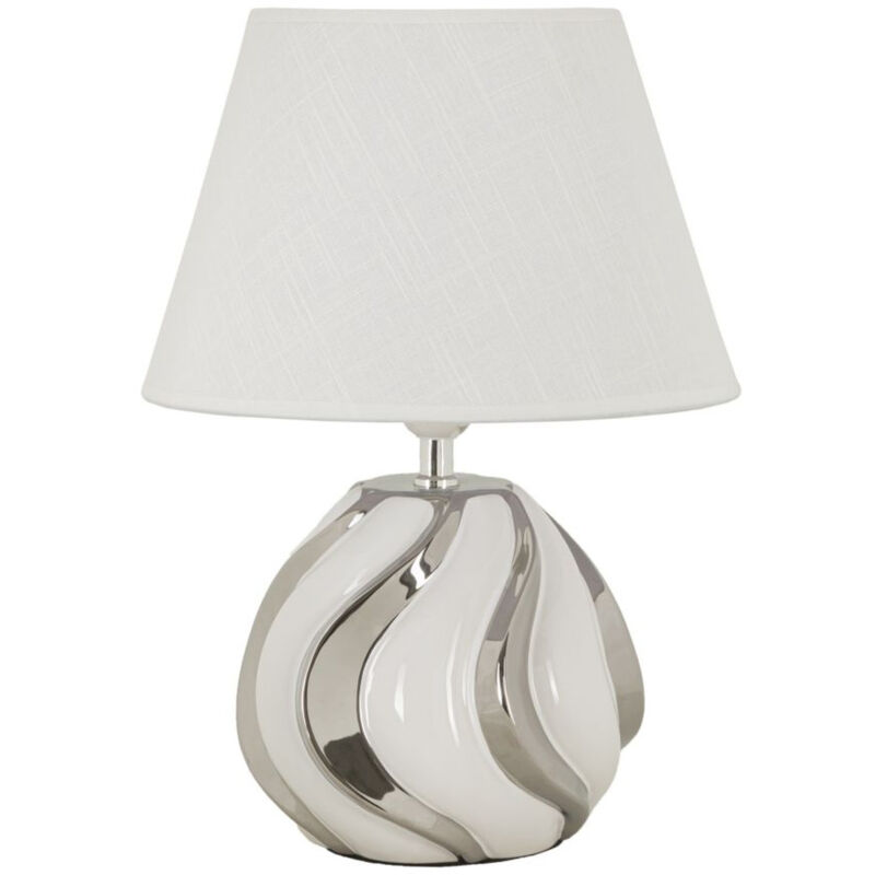 foto del prodotto epikasa lampada da tavolo mf89, ceramica, metallo, tessuto, bianco, argento, 30x30x42 cm