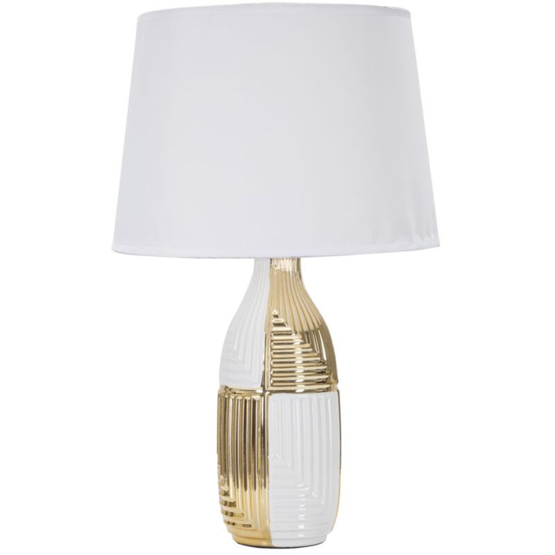 foto del prodotto epikasa lampada da tavolo mf90, ceramica, metallo, tessuto, bianco, oro, 33x33x54 cm