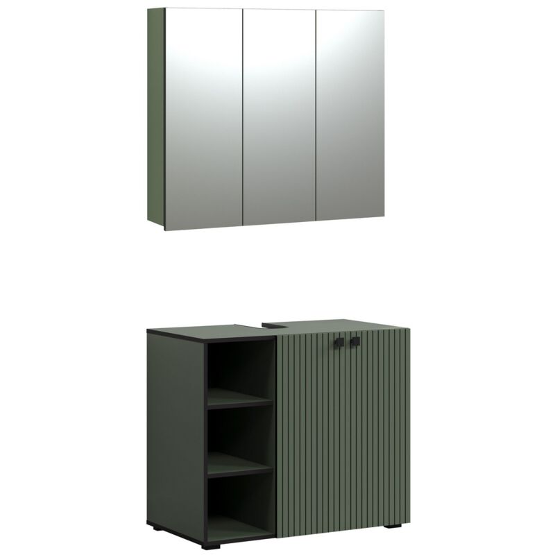 foto del prodotto epikasa set mobili da bagno pure, fibre polimeriche, melamina, vetro, verde, 90x186x53 cm