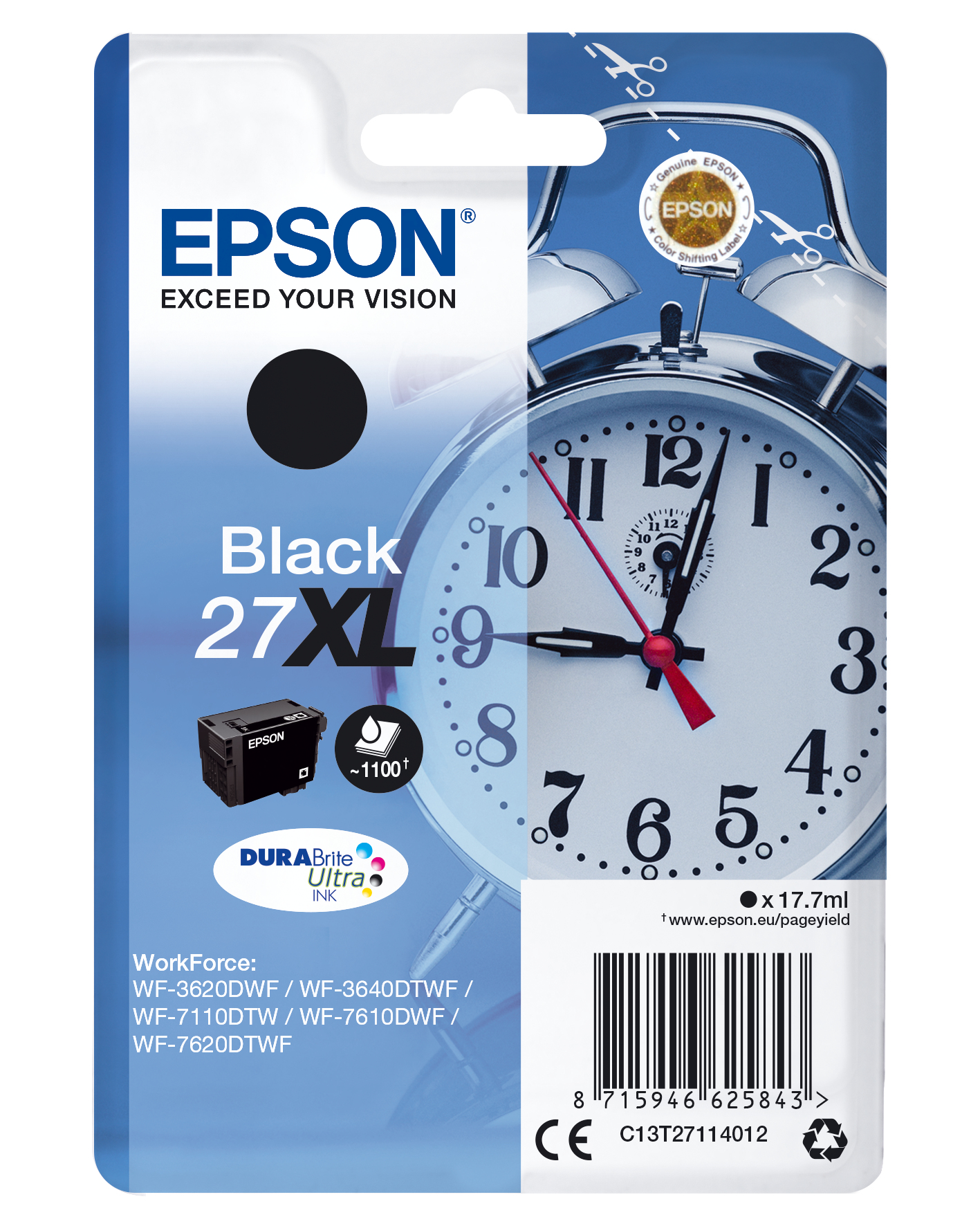 foto del prodotto epson alarm clock cartuccia sveglia nero inchiostri durabrite ultra 27xl