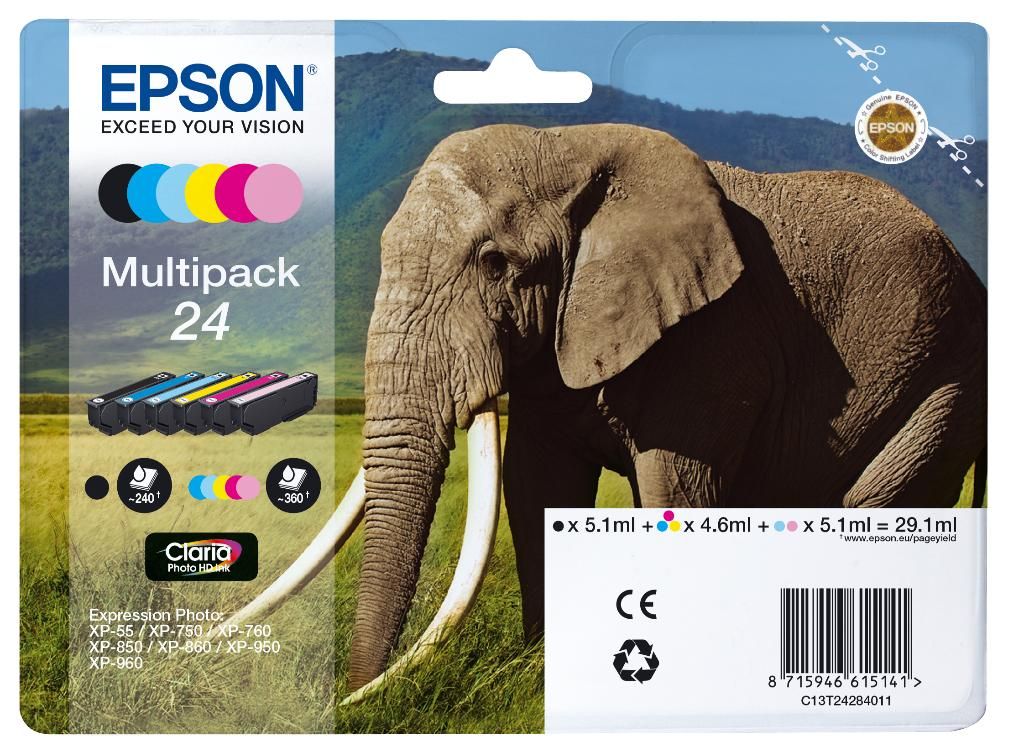 foto del prodotto epson elephant multipack 6 colours 24 claria photo hd ink