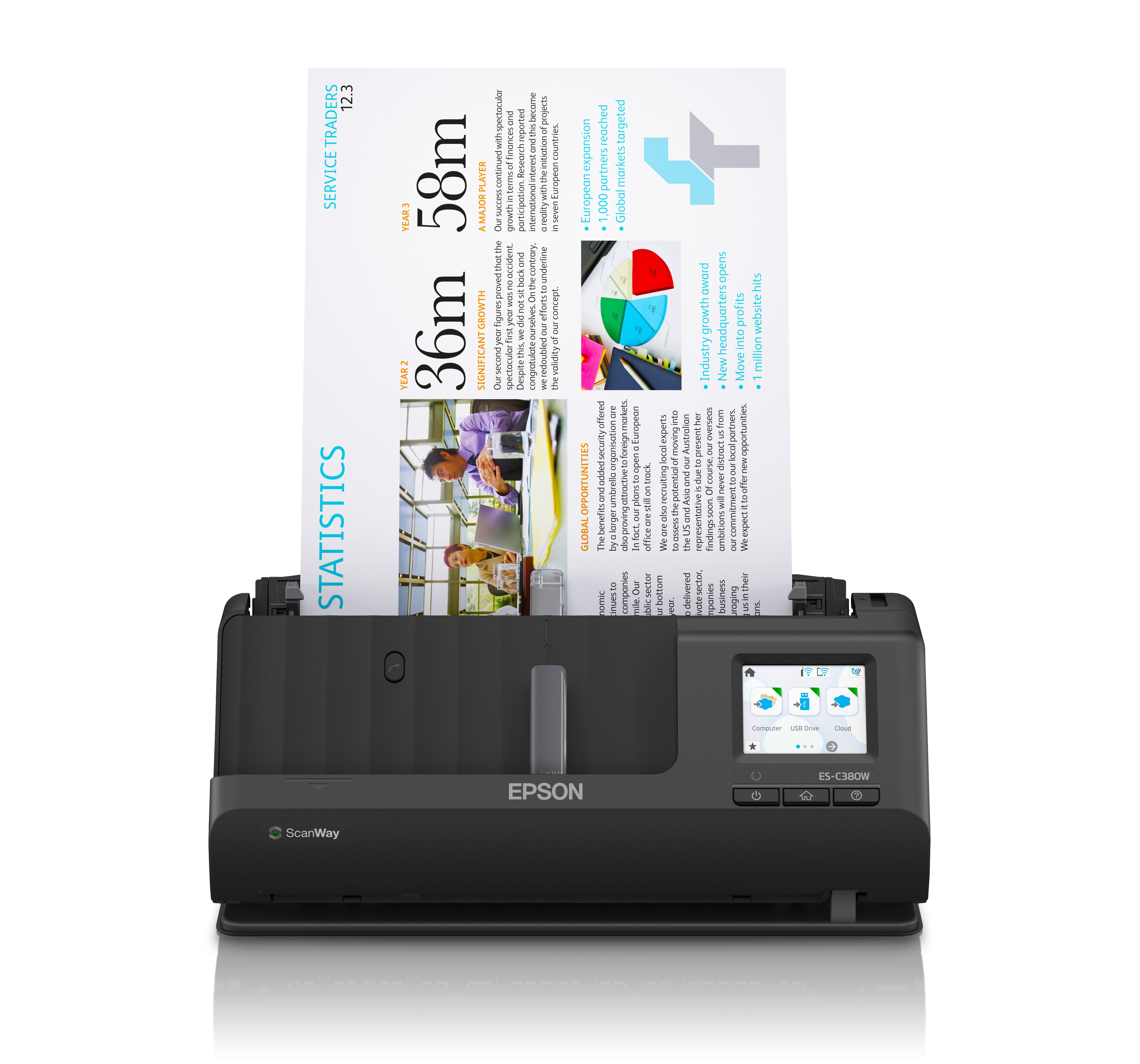 foto del prodotto epson es-c380w scanner con adf alimentatore di fogli 600 x 600 dpi a4 nero - b11b269401