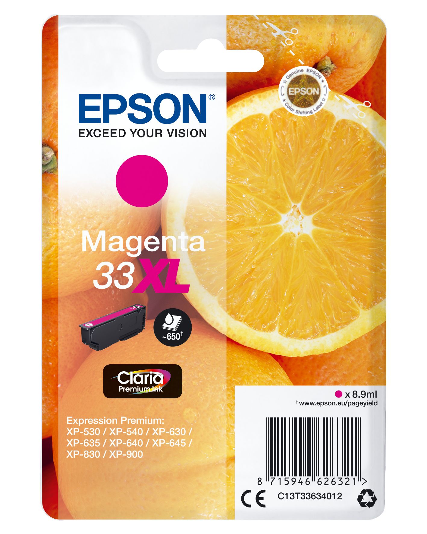 foto del prodotto epson oranges cartuccia magenta t33xl claria premium