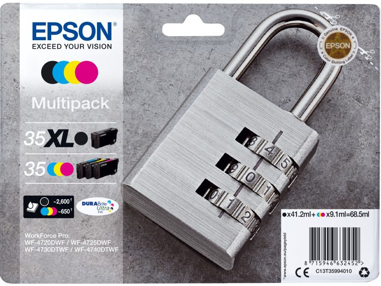 foto del prodotto epson padlock 35xl cartuccia d inchiostro 1 pz originale resa elevata xl nero, ciano, magenta, giallo
