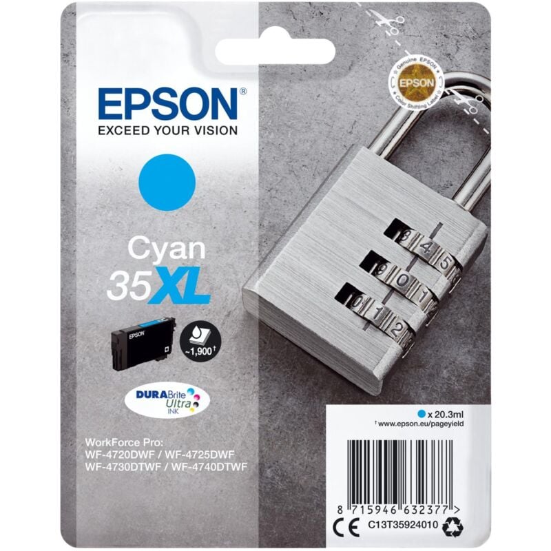 foto del prodotto epson padlock c13t35924010 cartuccia d'inchiostro 1 pz originale resa elevata xl ciano