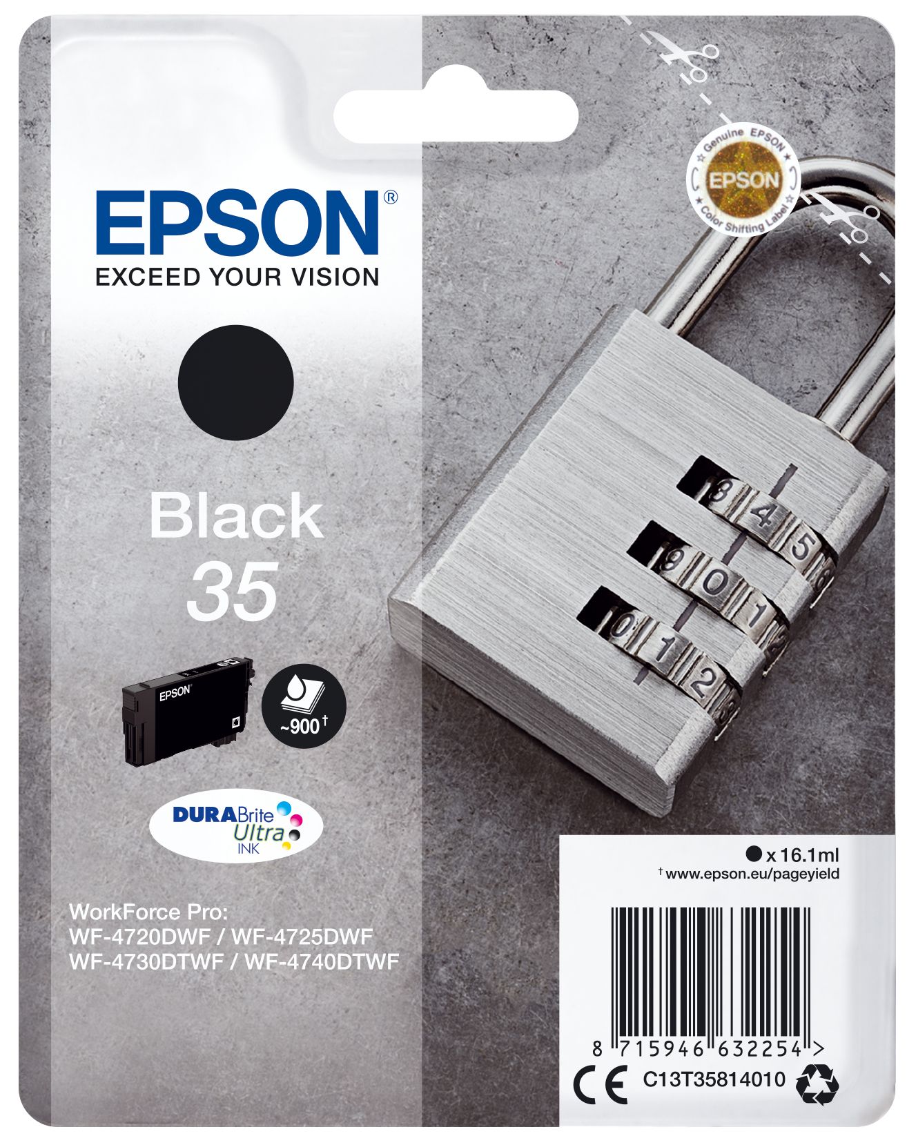 foto del prodotto epson padlock singlepack black 35 durabrite ultra ink