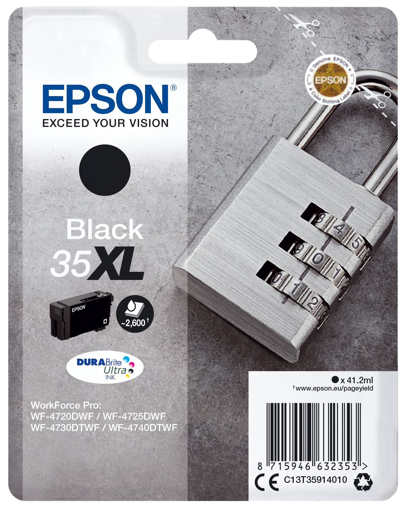 foto del prodotto epson padlock singlepack black 35xl durabrite ultra ink