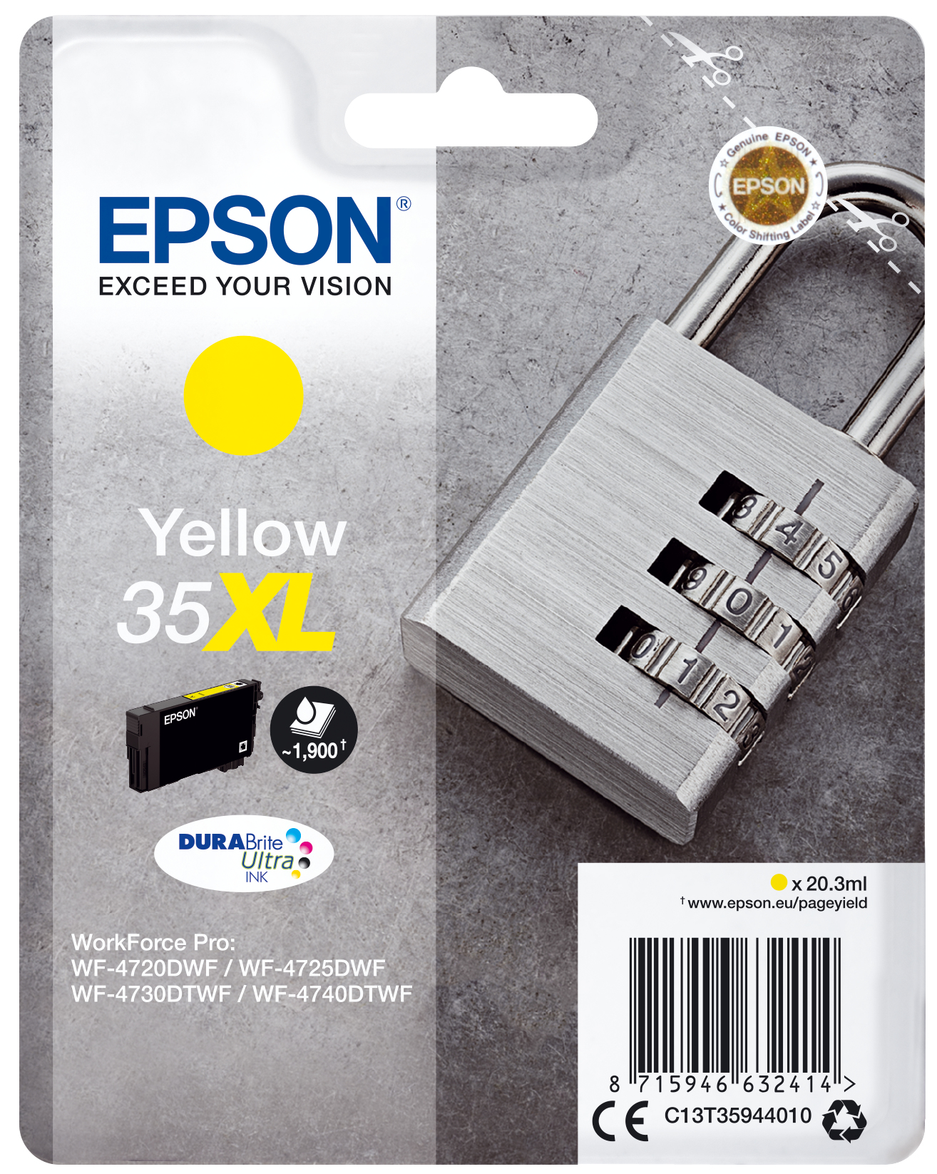 foto del prodotto epson padlock singlepack yellow 35xl durabrite ultra ink