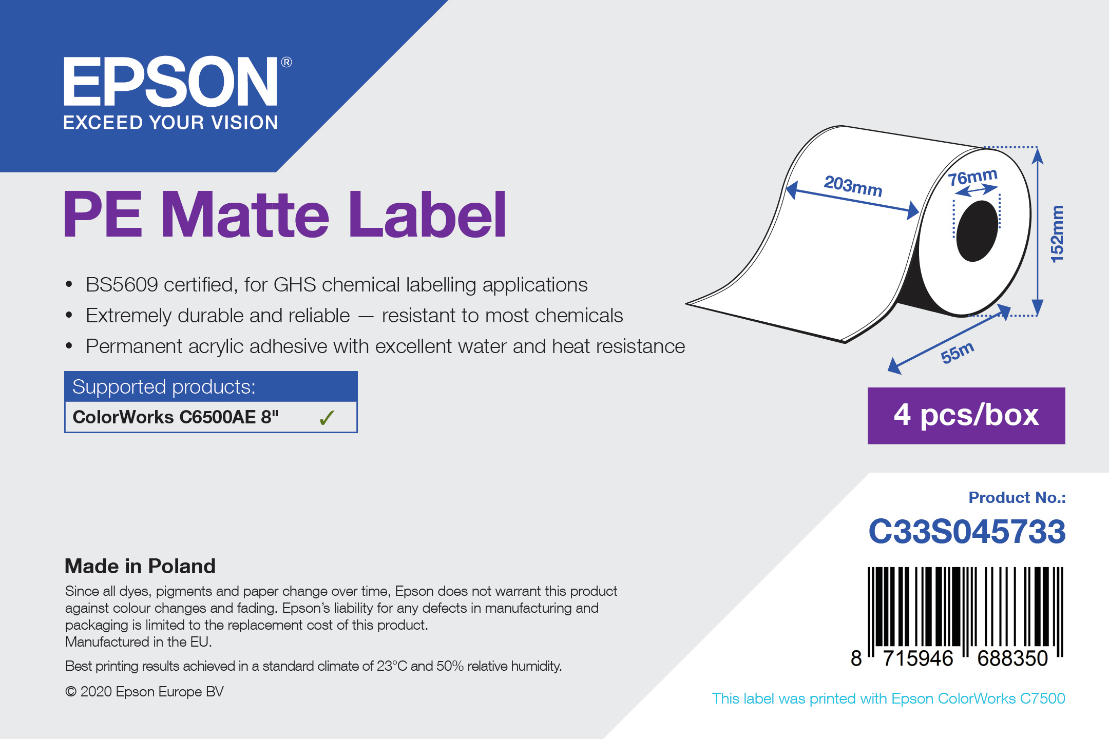 foto del prodotto epson pe matte label continuous roll 203mm x 55m