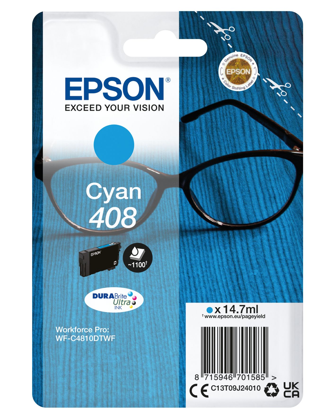 foto del prodotto epson singlepack cyan 408 durabrite ultra ink